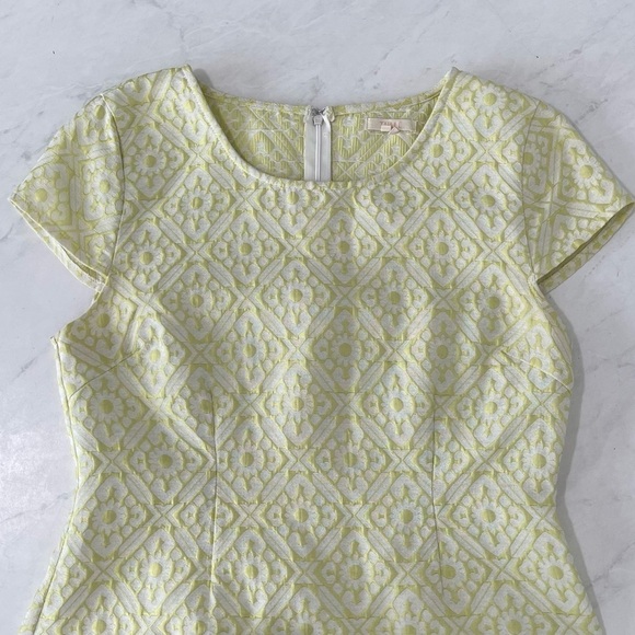 Tulle Yellow White Textured Print Mini Cap Sleeve Dress Size Large - Picture 3 of 6